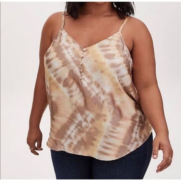Torrid Chevron Tie Dye Satin Cami Blouse Tank Sleeveless‎ Taupe Brown Tan 4X - Picture 1 of 12